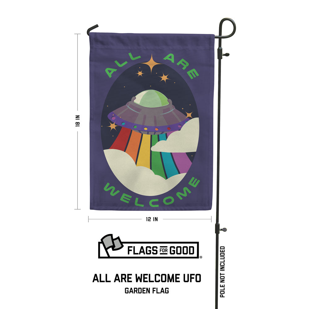 All Are Welcome Alien UFO Garden Flag