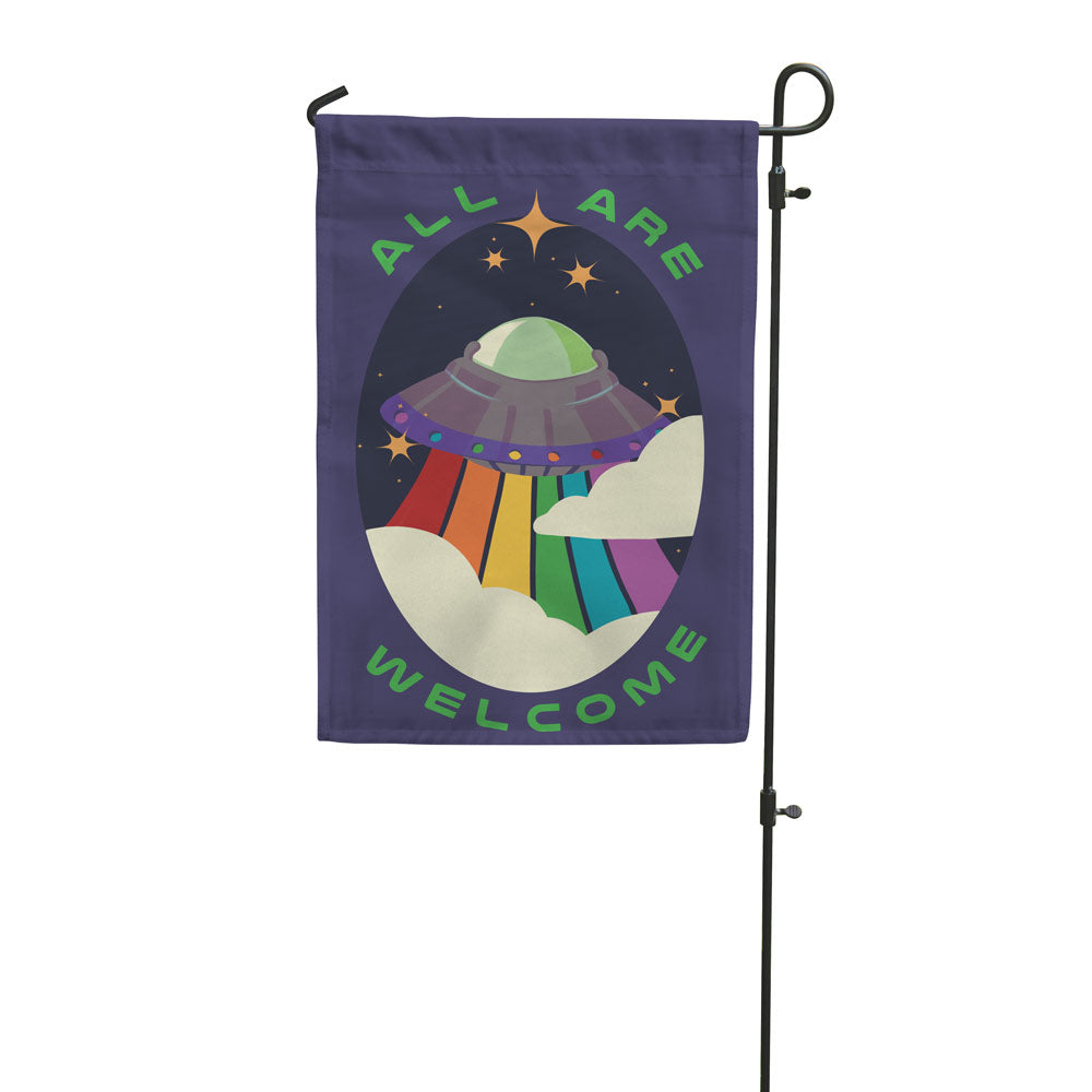 All Are Welcome Alien UFO Garden Flag