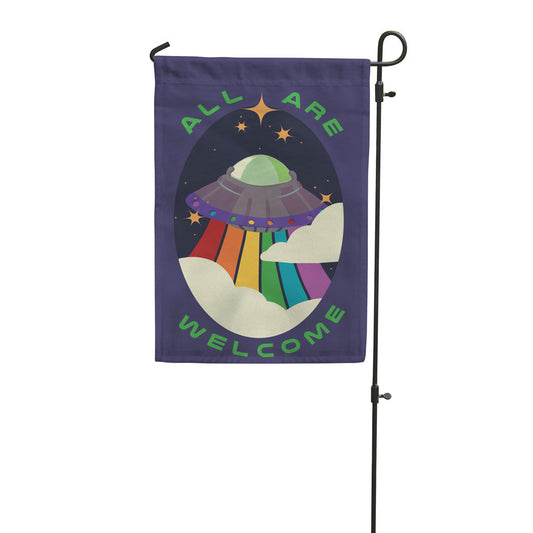 All Are Welcome Alien UFO Garden Flag