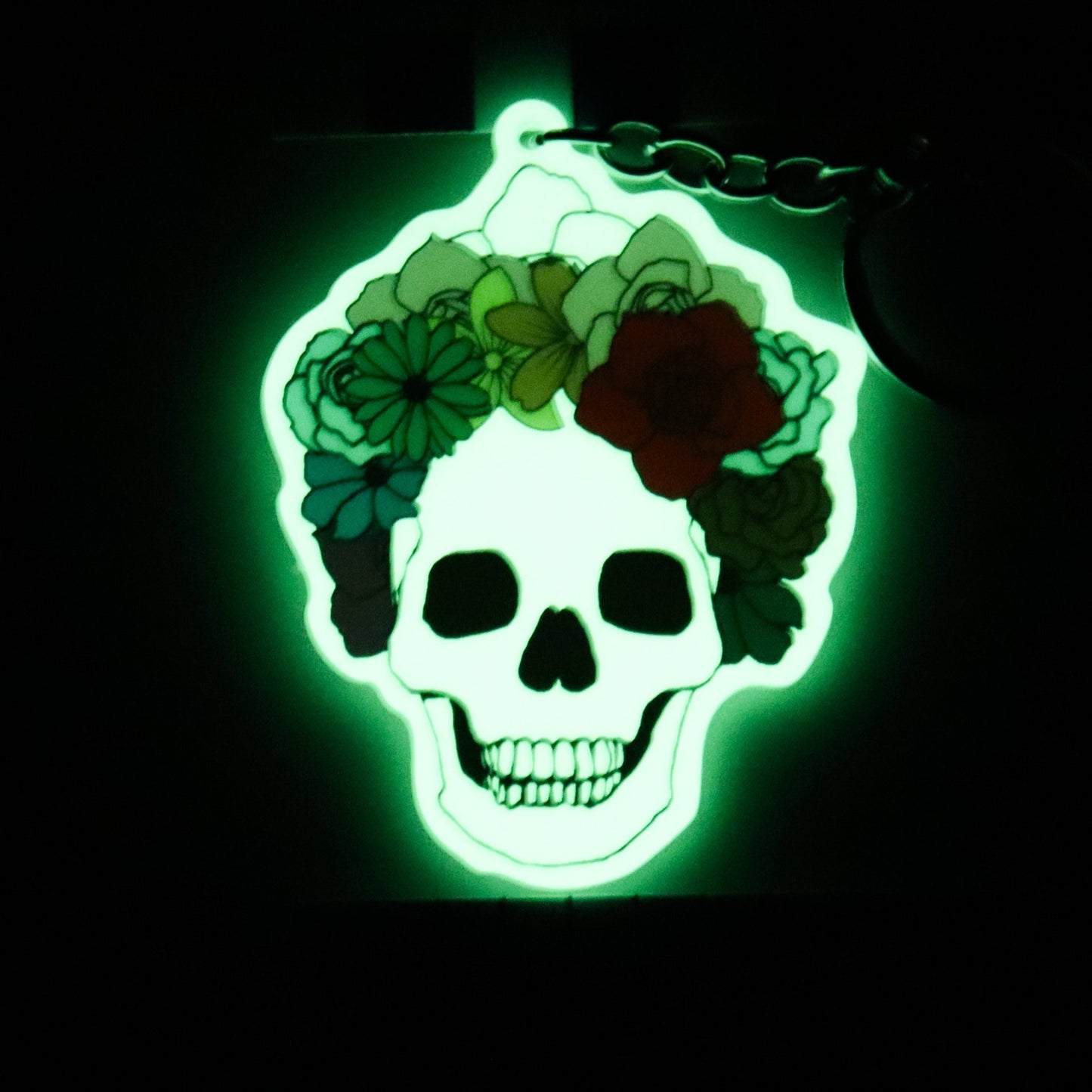 Proud to the Bone Glow in the Dark Skull Progress Pride Keychain
